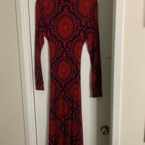 Boden Alberta Jersey Midi Dress Brilliant Red Artizian Geo Pattern Size 8R New